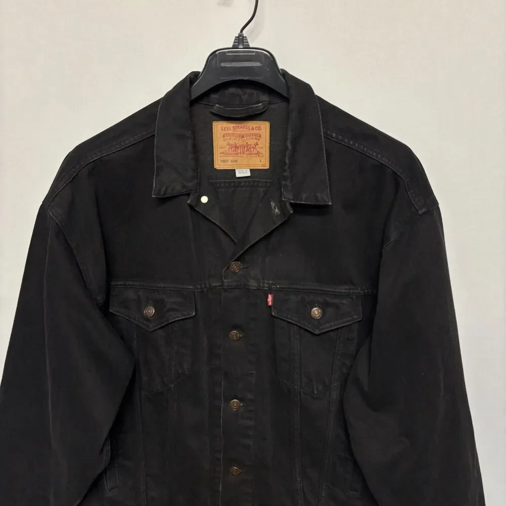 Vintage Levi's 70507 4159 Men Black Denim Trucker Jean Jacket Size Large C130 20